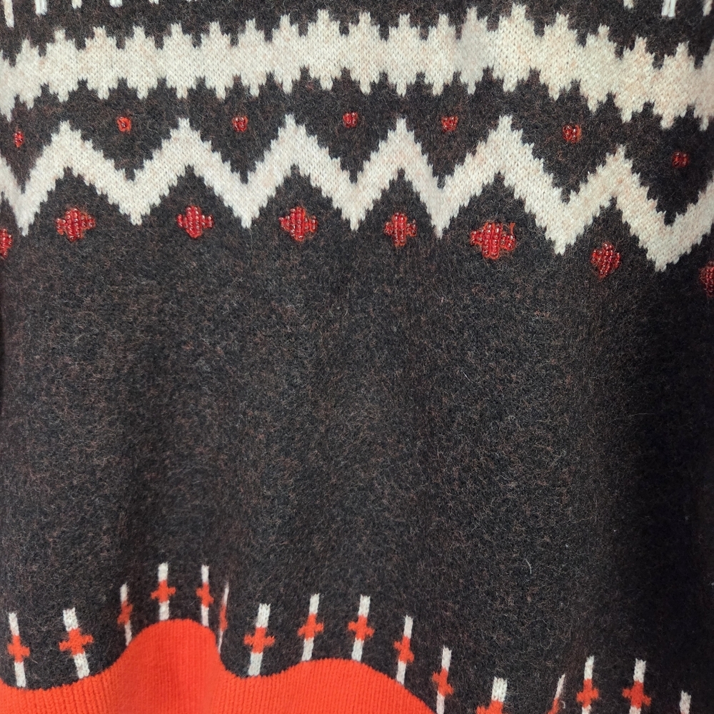 Kate Spade New York Zebra Fair Isle Wool Sweater Red/Black Beaded Size Large - Picture 3 of 9